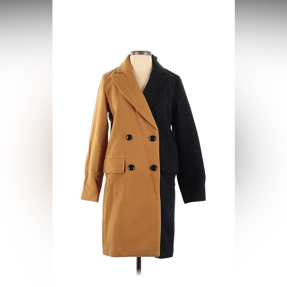 NEW Who What Wear Target Two-Tone Long Overcoat Pea Coat‎ Brown Black XS NWT